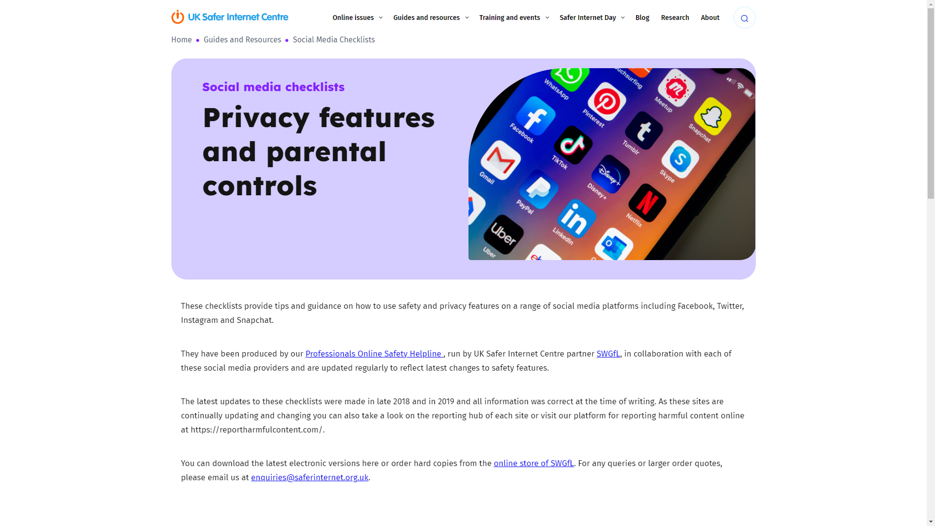 UK Safer Internet Centre Social Media Checklists